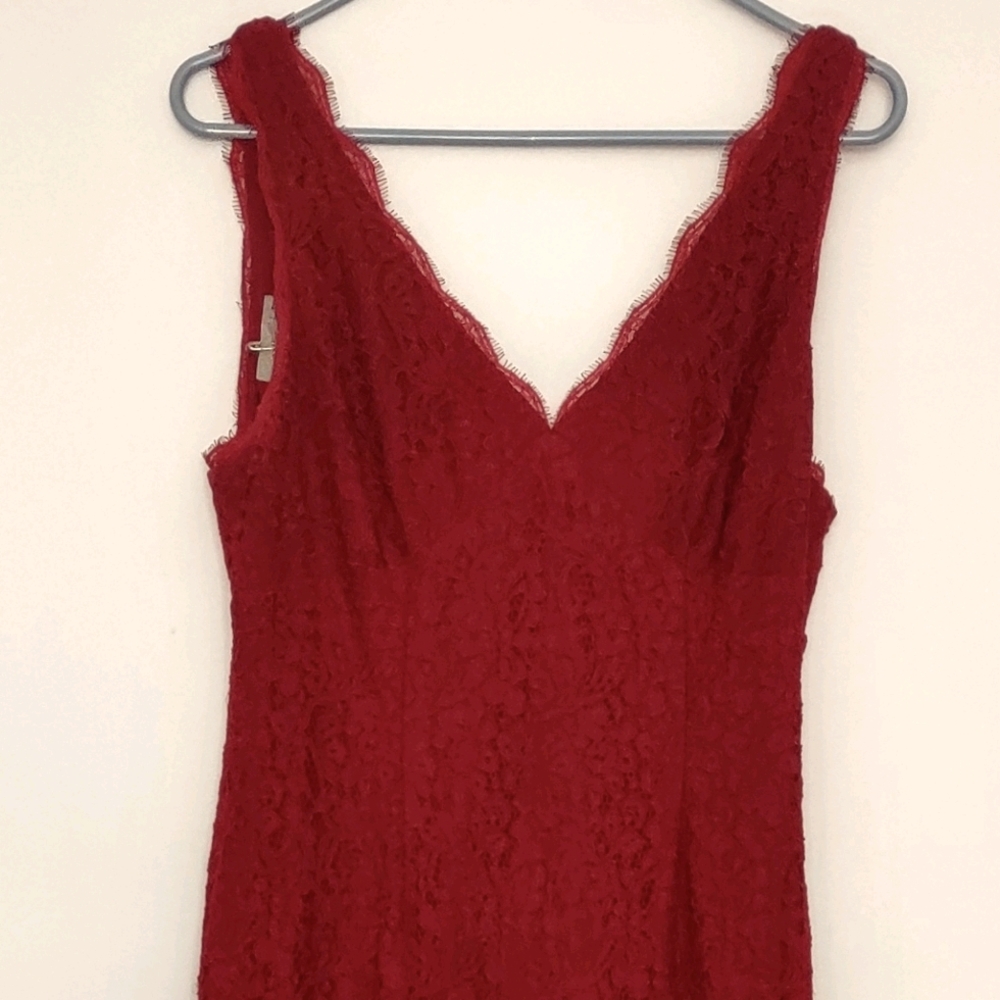 Crimson Lace V-Neck Gown